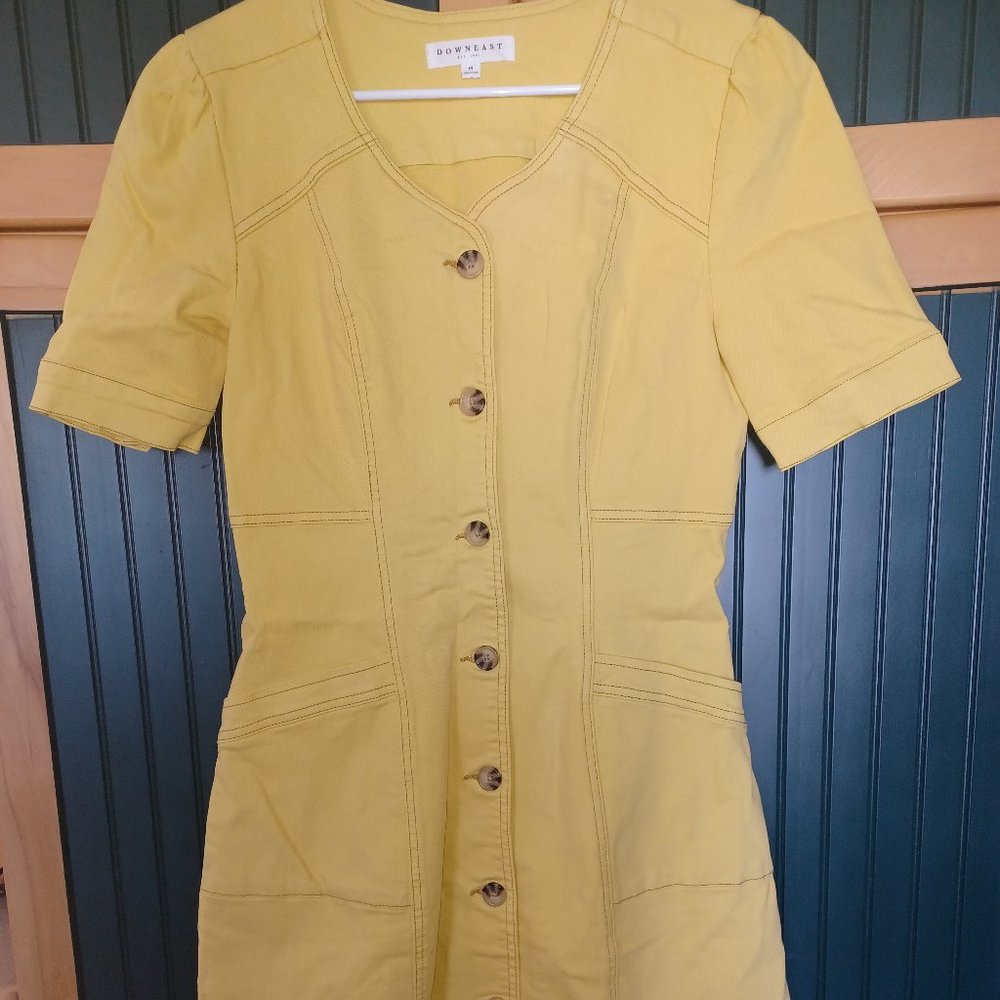 Downeast Womens Yellow Buttondown Sheath Medium Dress
